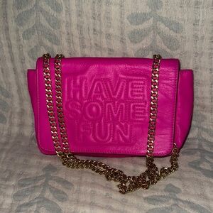 Cute Rare Have Some Fun Today Leather Neon Pink Crossbody